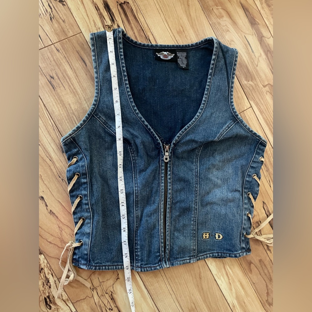 Harley-Davidson Blue Denim Vest lace up sides women’s M - Picture 5 of 7